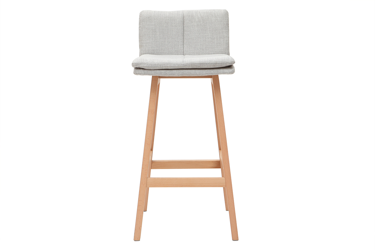 Tabouret de bar en tissu gris perle et bois (lot de 2) JOAN