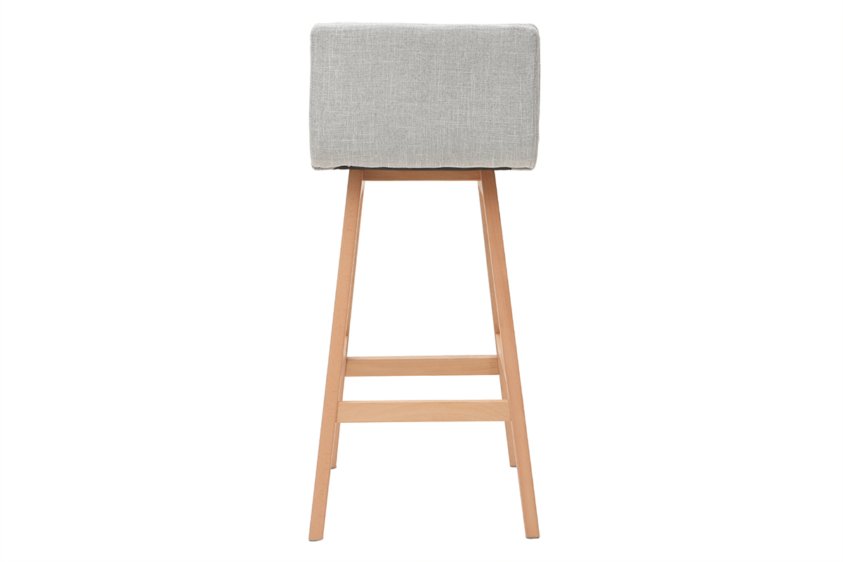 Tabouret de bar en tissu gris perle et bois (lot de 2) JOAN