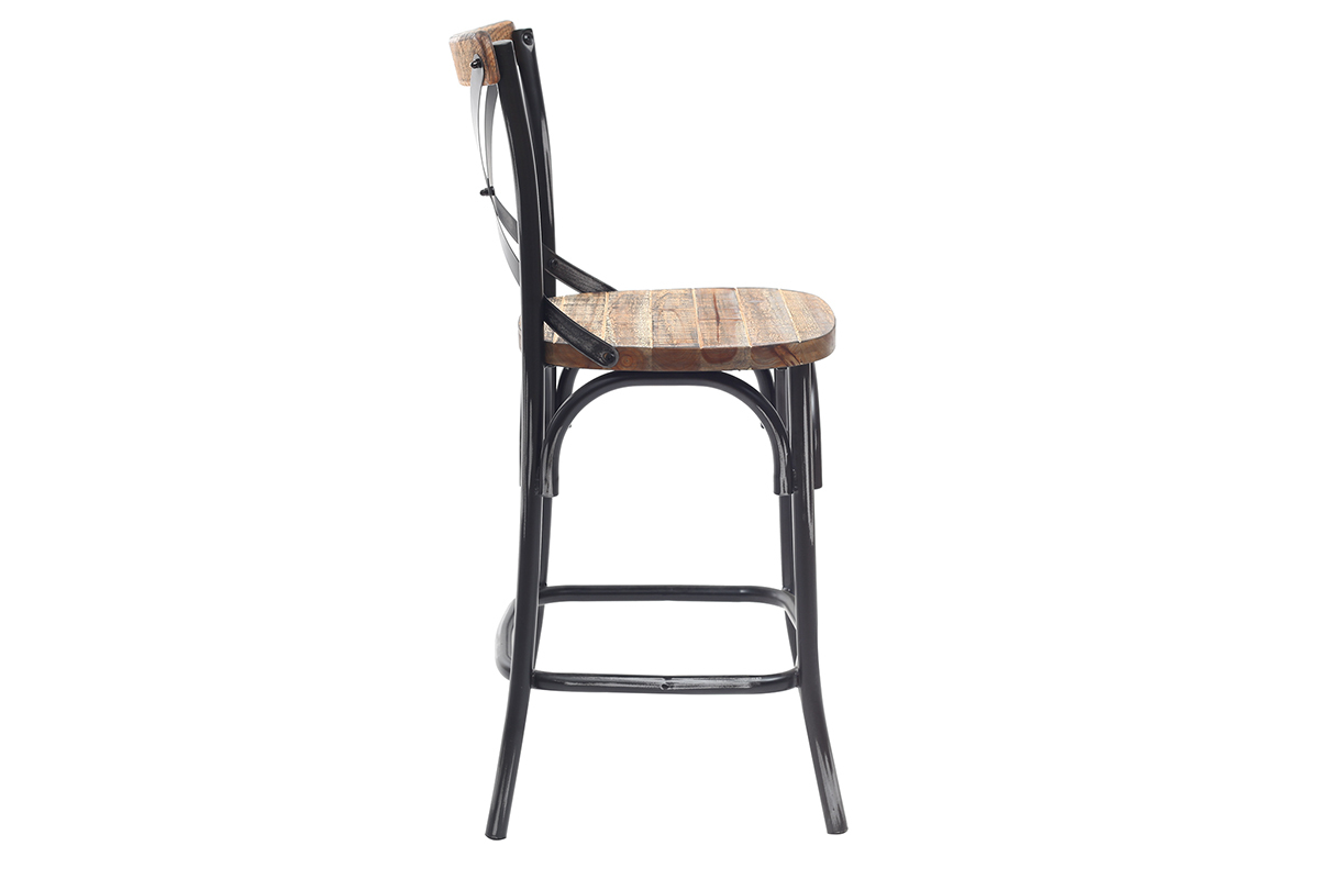 Tabouret de bar industriel en bois et mtal vieilli noir 65 cm JAKE