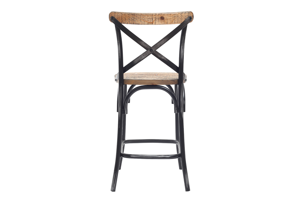 Tabouret de bar industriel en bois et mtal vieilli noir 65 cm JAKE