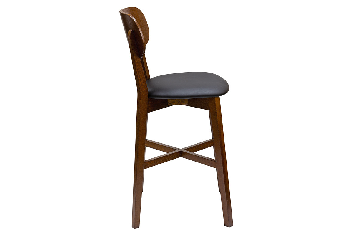 Tabouret de bar noyer et assise noire H65 cm LUCIA