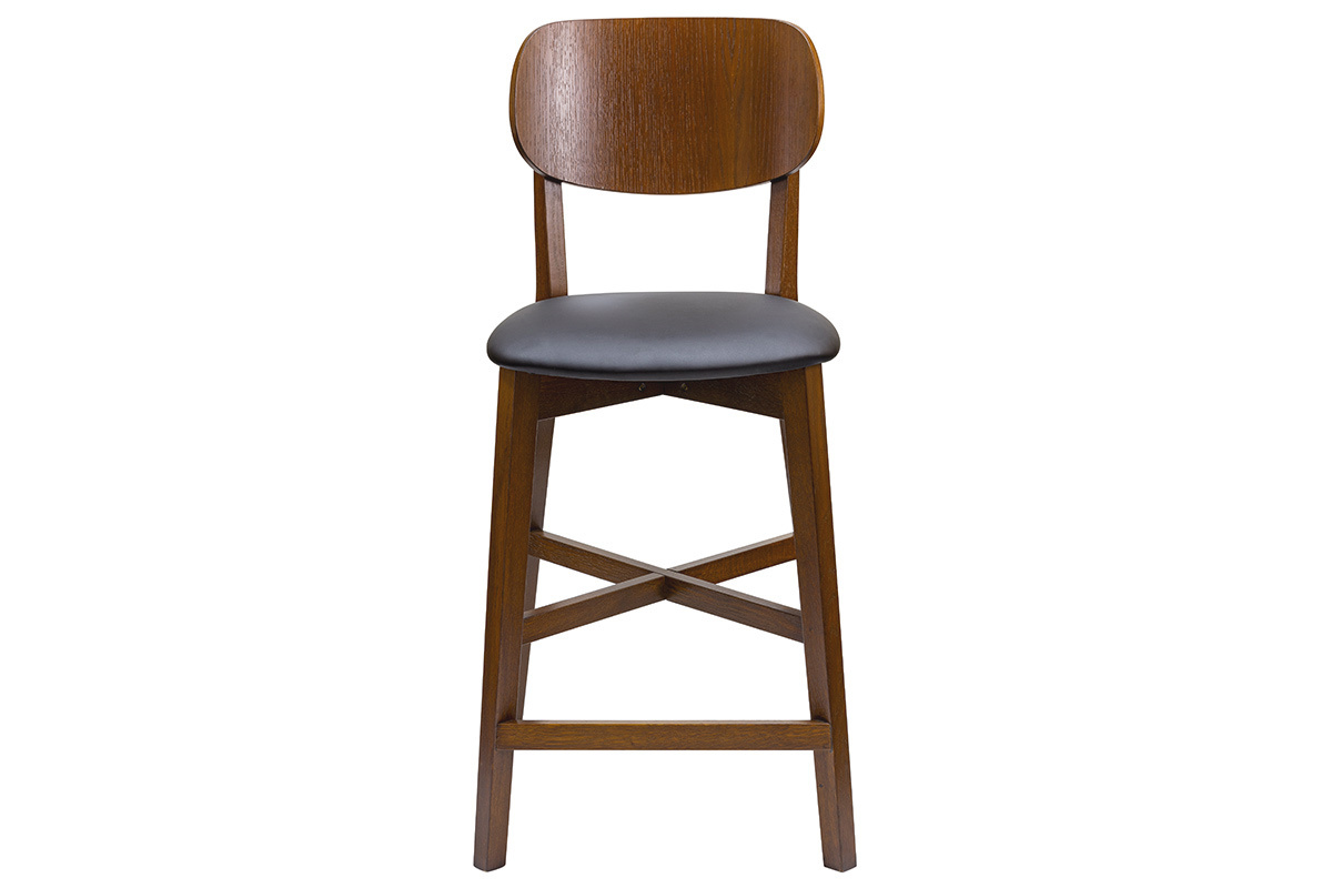 Tabouret de bar noyer et assise noire H65 cm LUCIA