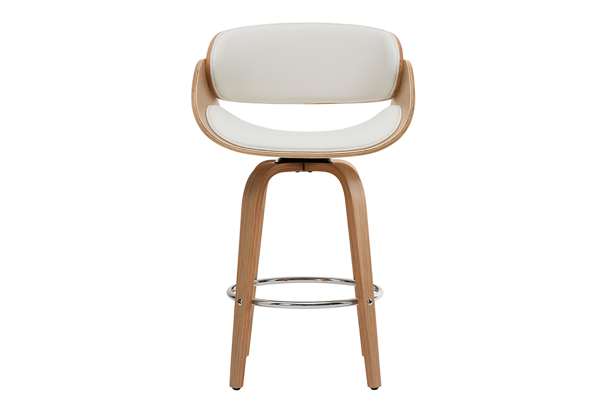 Tabouret de bar pivotant blanc et bois clair 65 cm BENT