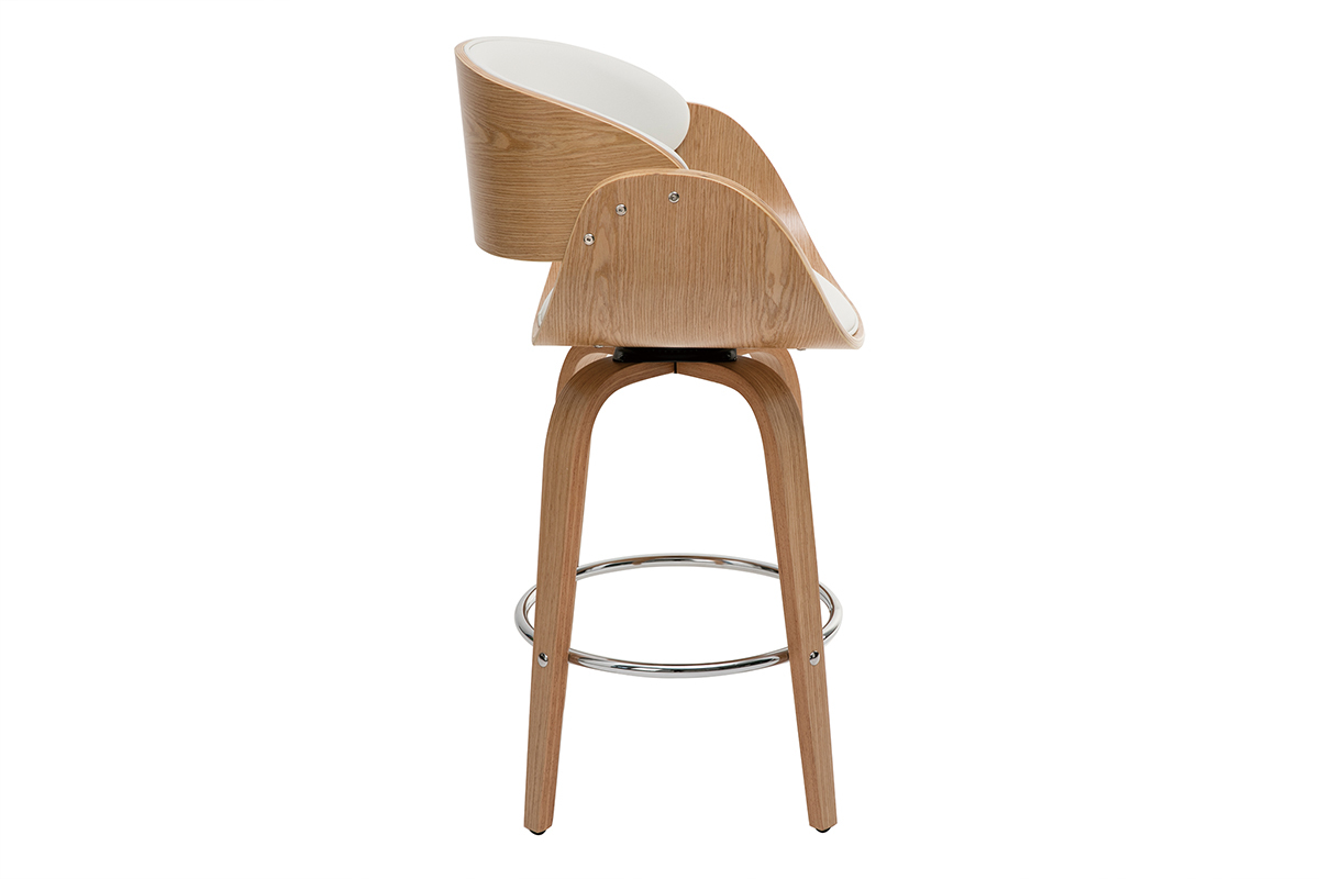 Tabouret de bar pivotant blanc et bois clair 65 cm BENT