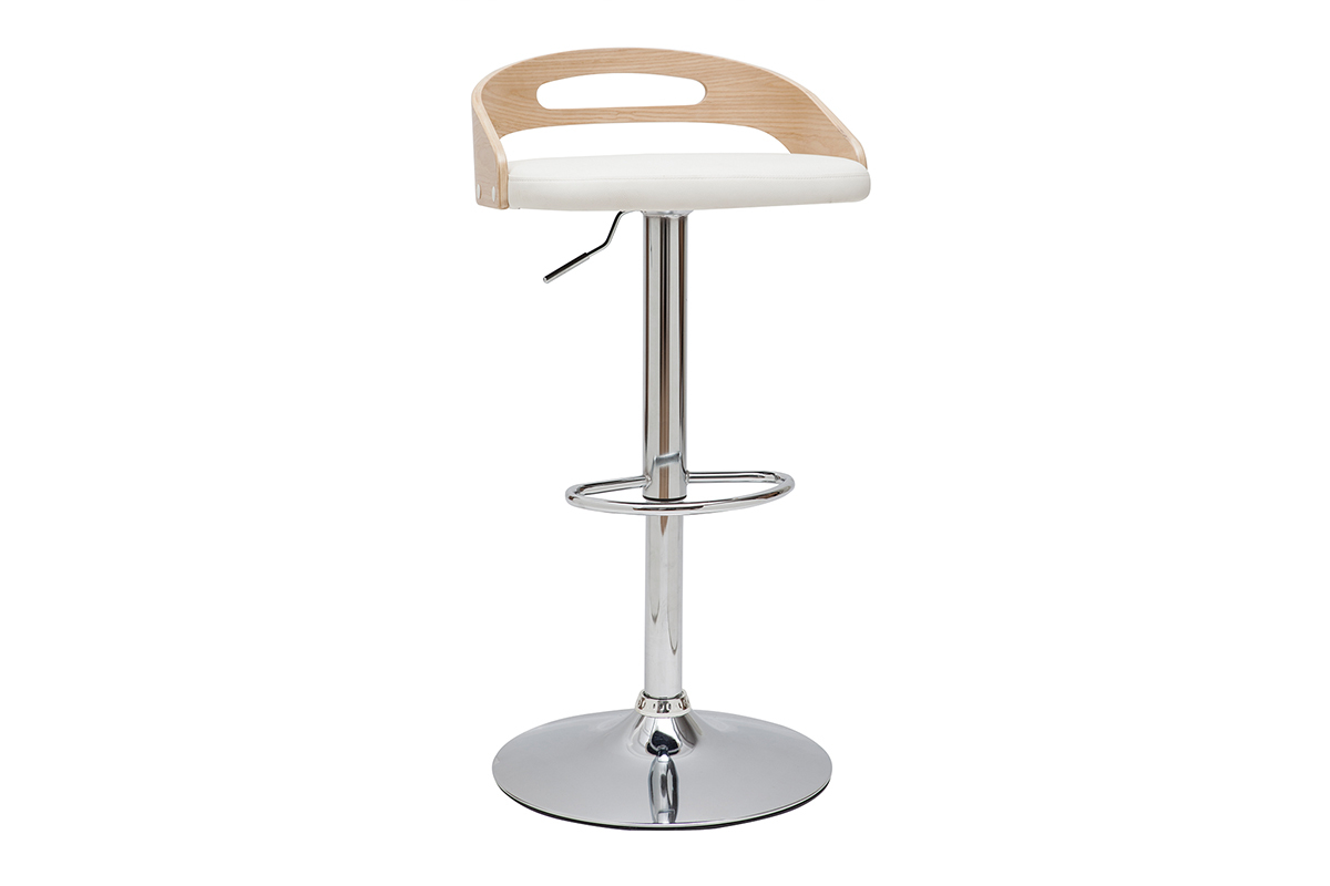 Tabouret de bar rglable design bois clair et polyurthane blanc MANO