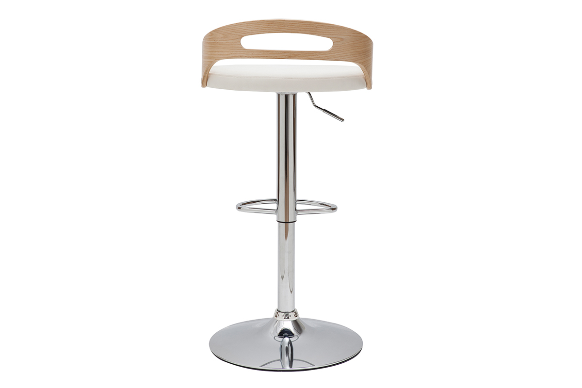 Tabouret de bar rglable design bois clair et polyurthane blanc MANO