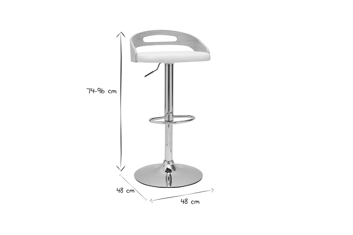 Tabouret de bar rglable design bois clair et polyurthane blanc MANO