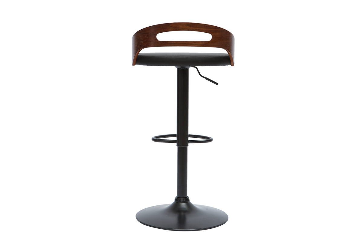 Tabouret de bar rglable design noyer et polyurthane noir MANO