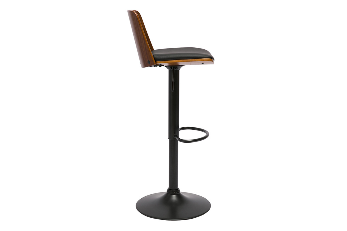 Tabouret de bar rglable noir et bois fonc DOA