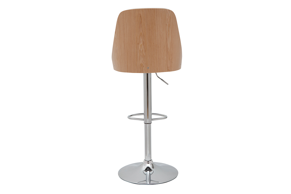 Tabouret de bar relevable blanc et bois clair FLUFFY