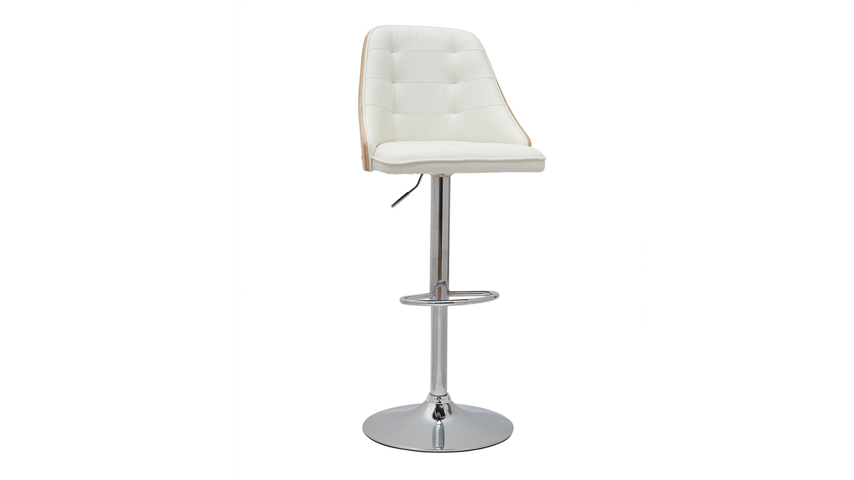 Tabouret de bar relevable blanc et bois clair FLUFFY