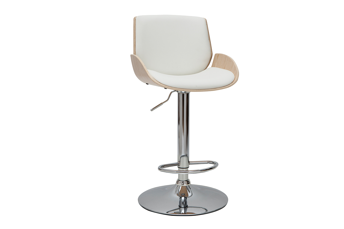 Tabouret de bar relevable blanc et bois clair VESPER