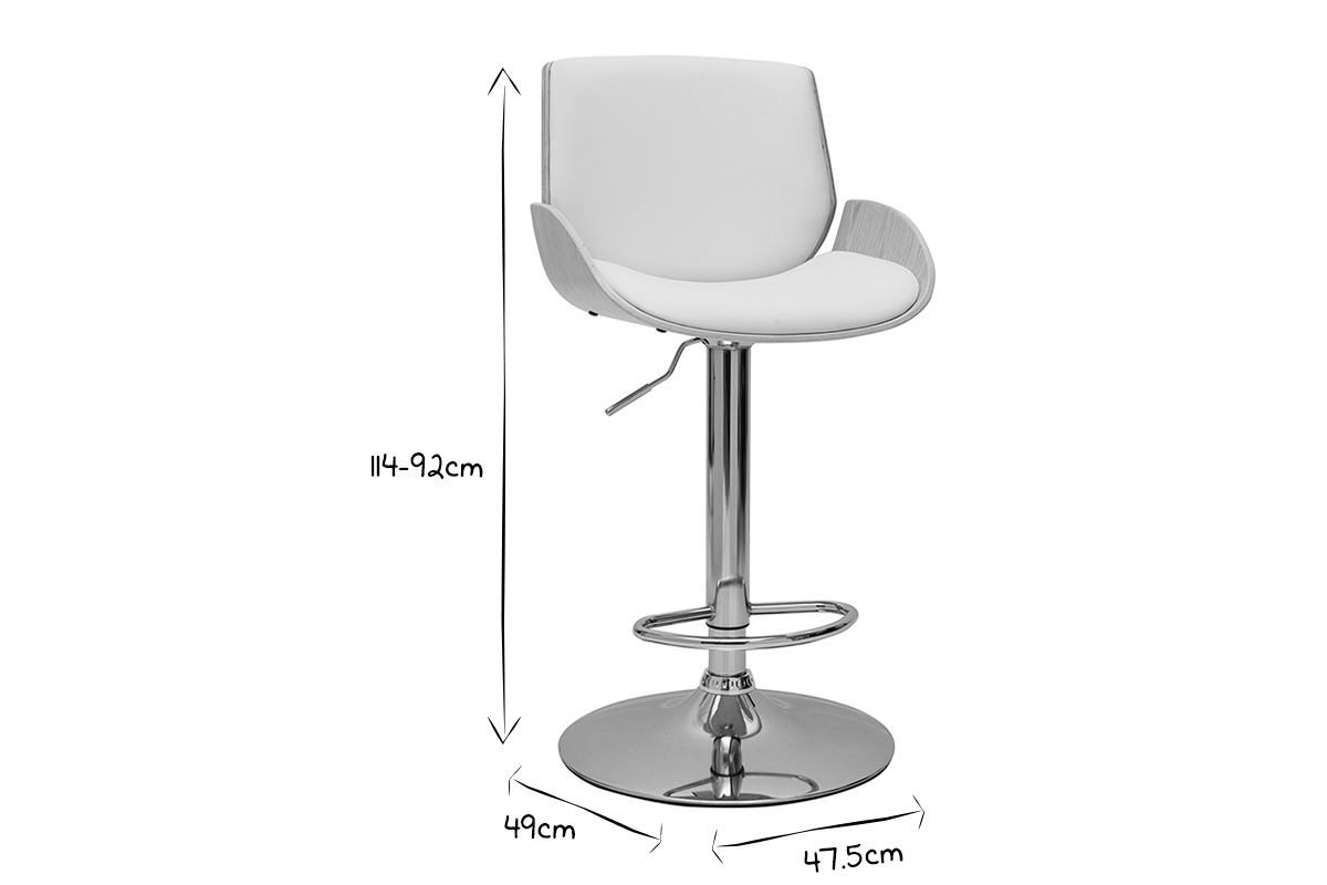 Tabouret de bar relevable blanc et bois clair VESPER