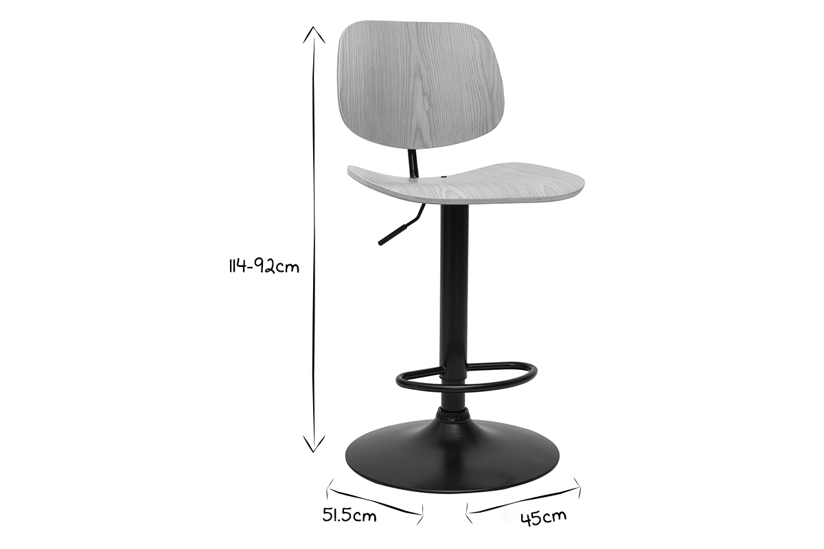 Tabouret de bar relevable bois clair et mtal noir TOBIAS