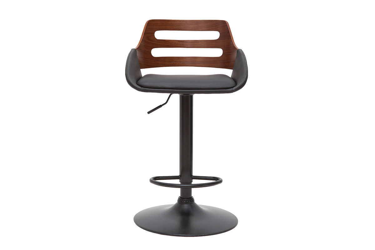 Tabouret de bar relevable design noir et noyer PERNIK