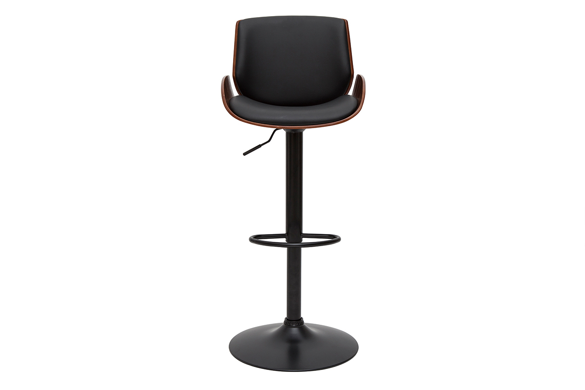 Tabouret de bar relevable noir et bois fonc VESPER