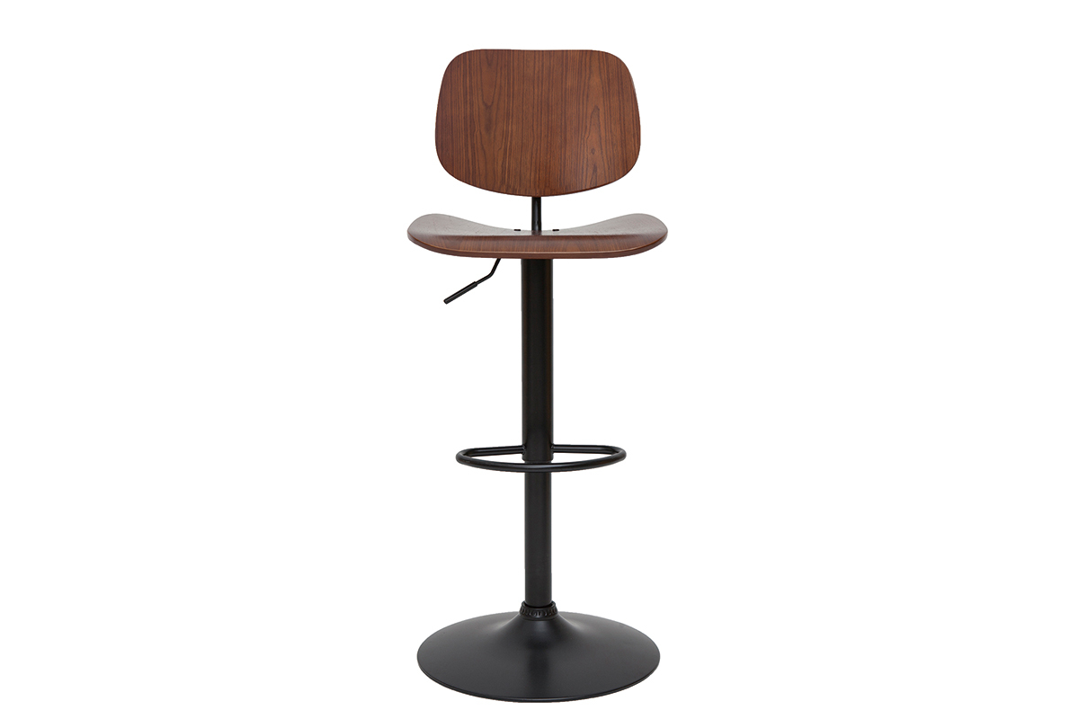 Tabouret de bar relevable noyer et mtal noir TOBIAS