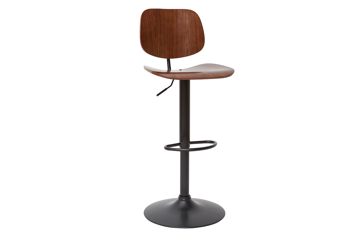 Tabouret de bar relevable noyer et mtal noir TOBIAS