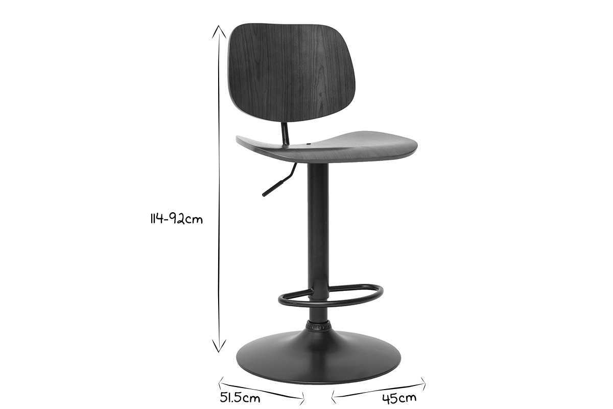 Tabouret de bar relevable noyer et mtal noir TOBIAS