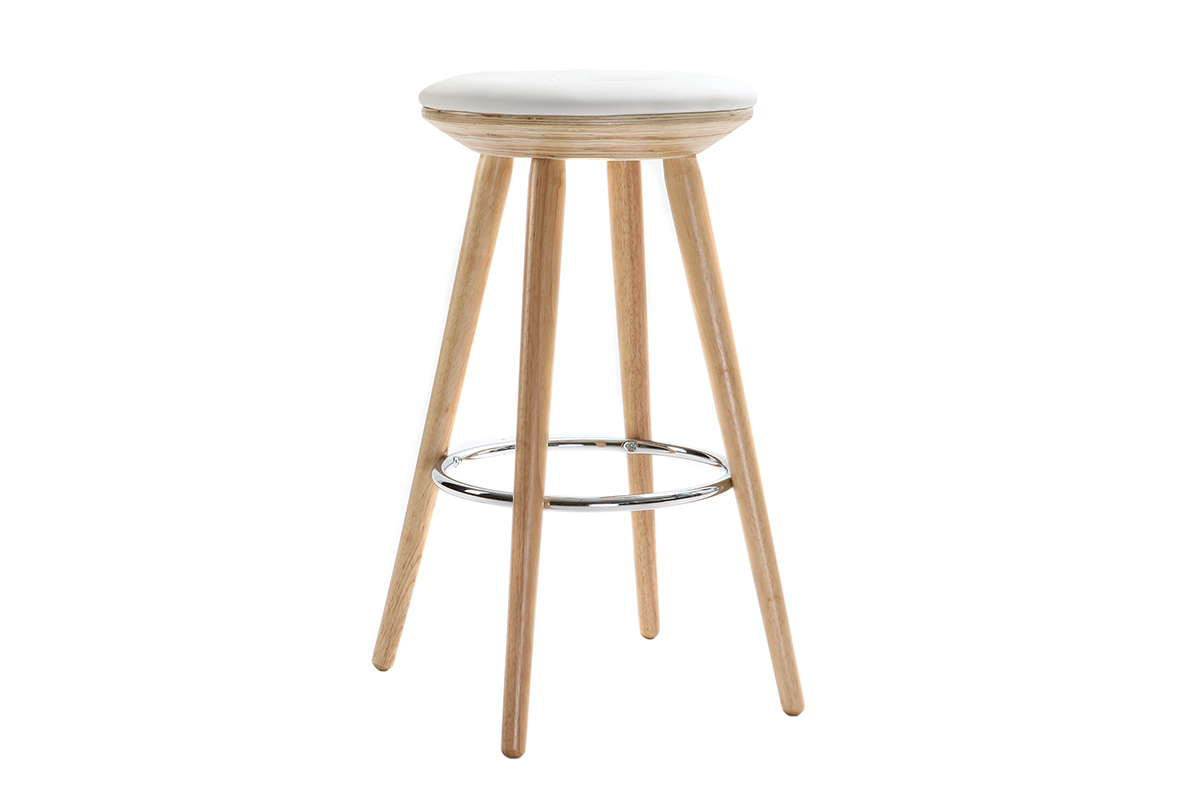 Tabouret de bar scandinave blanc et bois clair 65 cm NORDECO