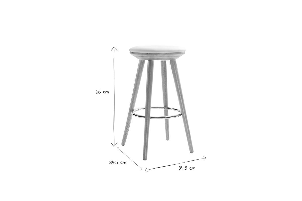 Tabouret de bar scandinave blanc et bois clair 65 cm NORDECO