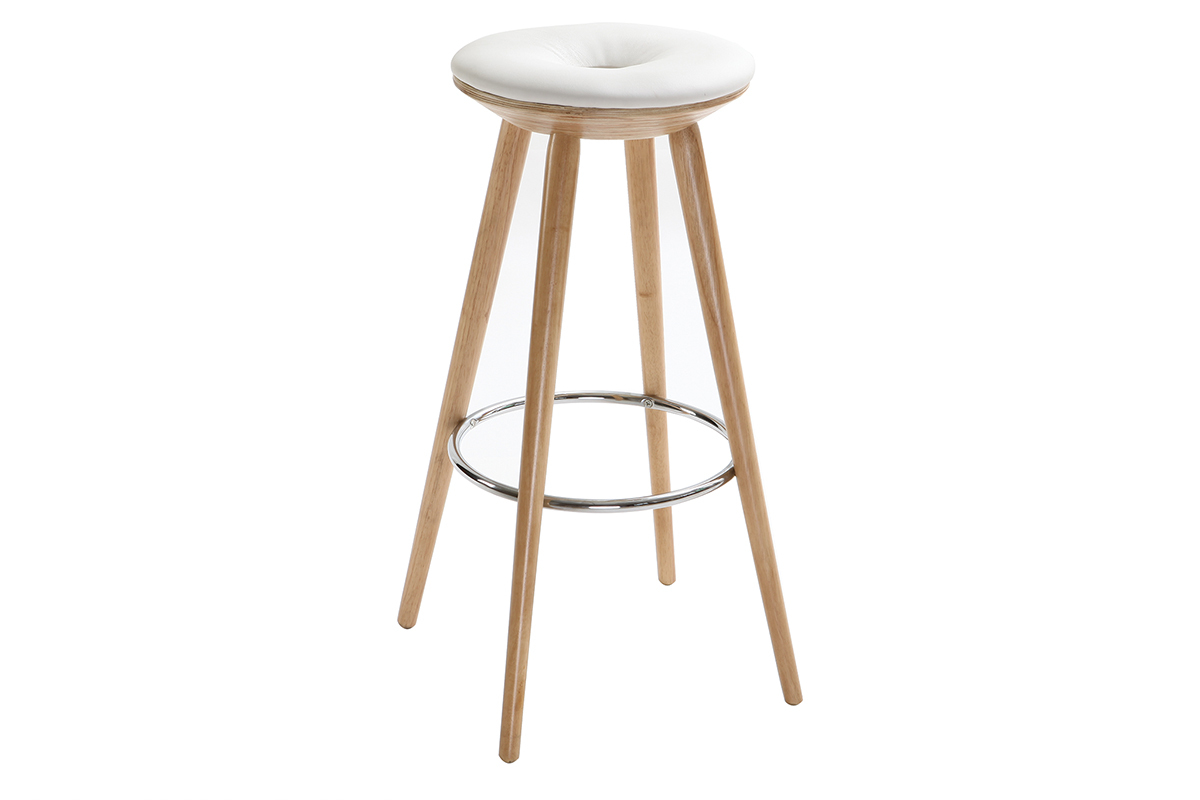 Tabouret de bar scandinave blanc et bois clair 79 cm NORDECO