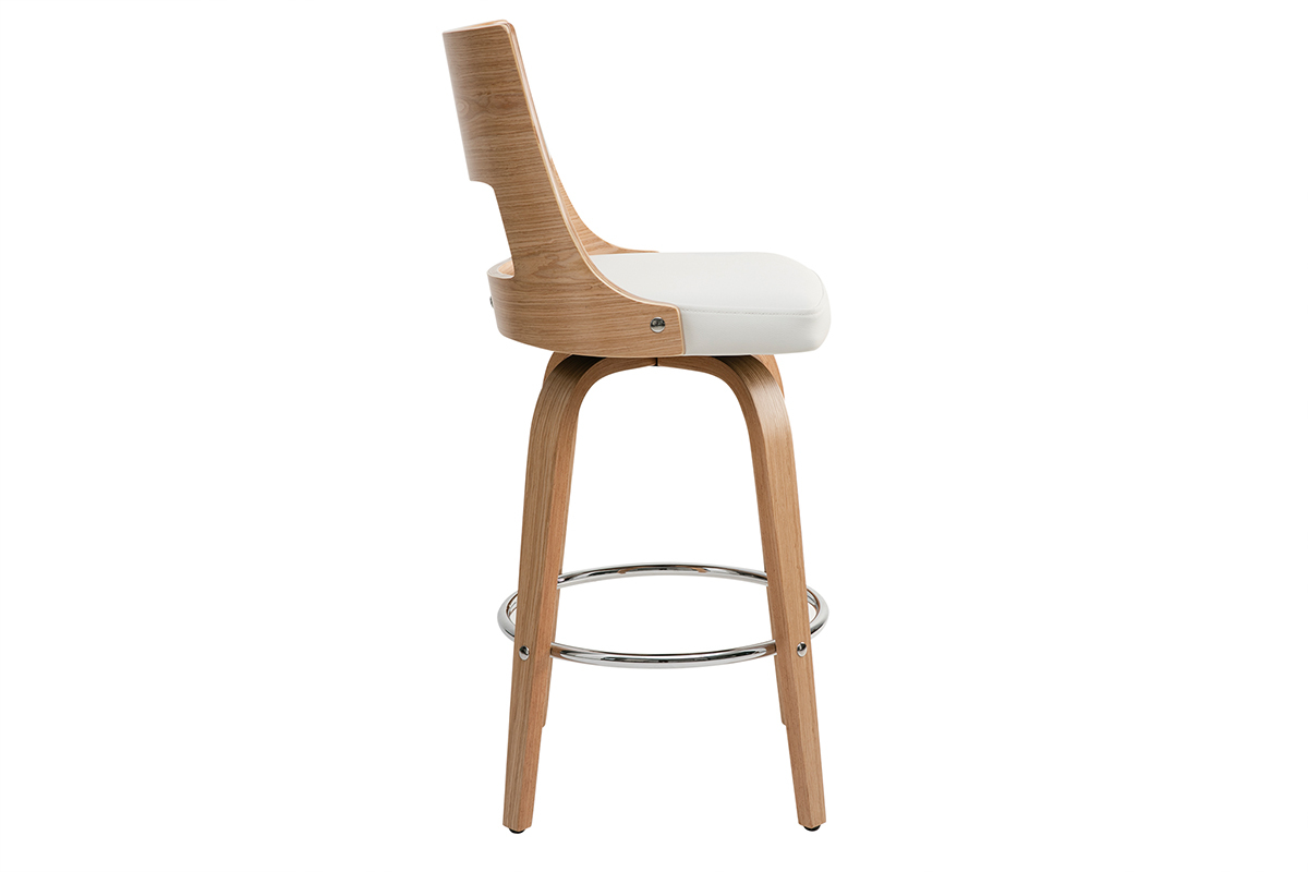 Tabouret de bar scandinave pivotant blanc et bois clair GARBO