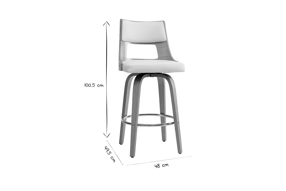 Tabouret de bar scandinave pivotant blanc et bois clair GARBO