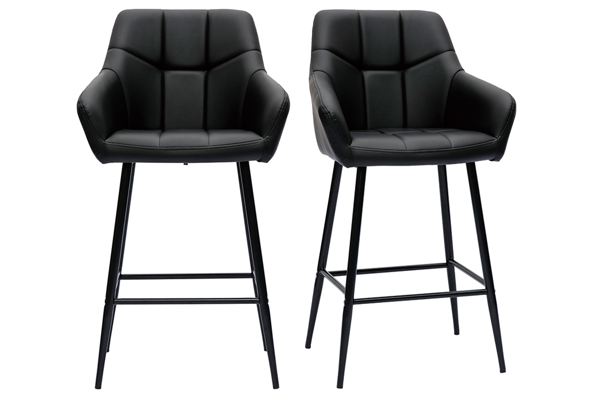 Tabourets de bar avec siges matelasss noirs et mtal noir H65 cm (lot de 2) MONTERO