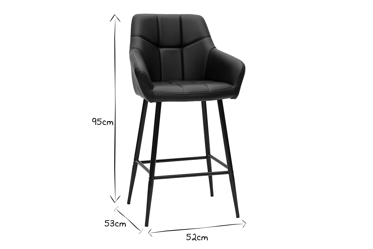 Tabourets de bar avec siges matelasss noirs et mtal noir H65 cm (lot de 2) MONTERO