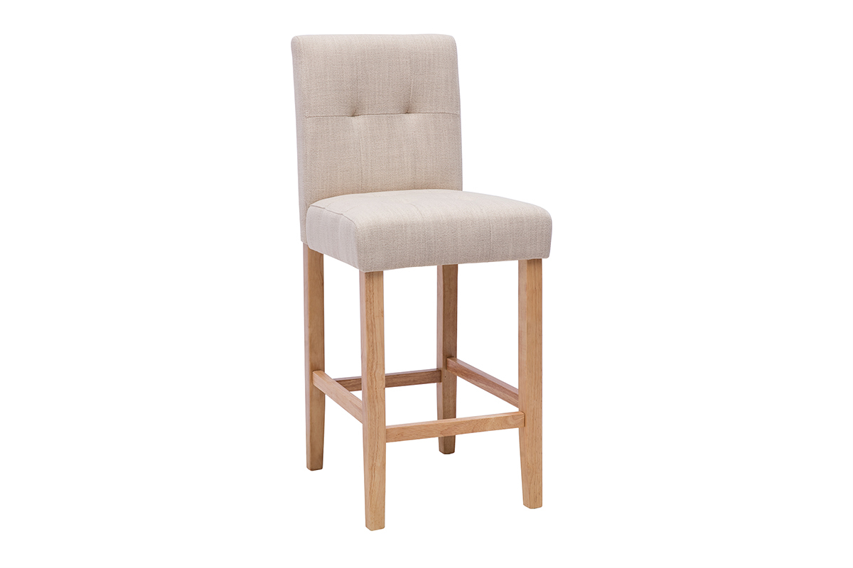 Tabourets de bar capitonns beige naturel et bois H66 cm (lot de 2) ESTER