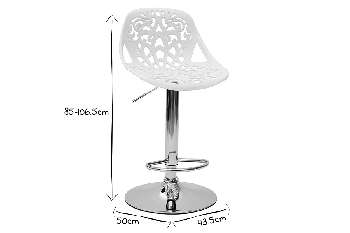 Tabourets de bar design avec motif baroque blanc (lot de 2) BAROCCA