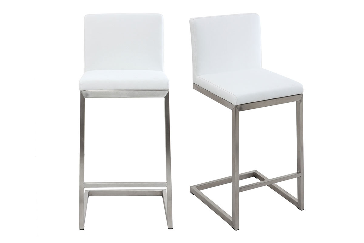 Tabourets de bar design blancs avec pieds mtal (lot de 2) STELLAR