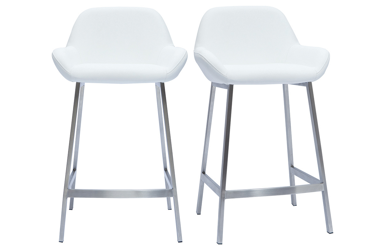 Tabourets de bar design blancs et pieds mtal (lot de 2) RINGER