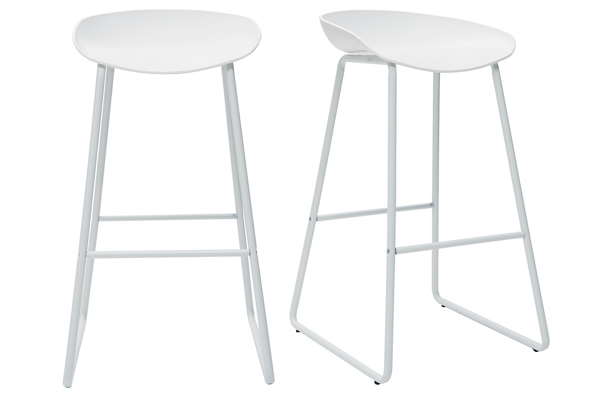 Tabourets de bar design blancs H75 cm  (lot de 2) PEBBLE