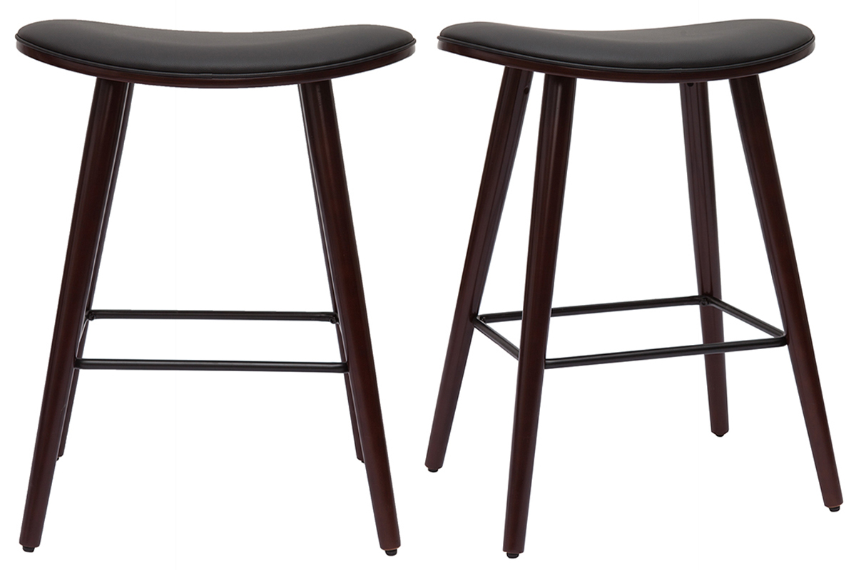 Tabourets de bar design bois fonc noyer et noir H65 cm (lot de 2) MEADOW