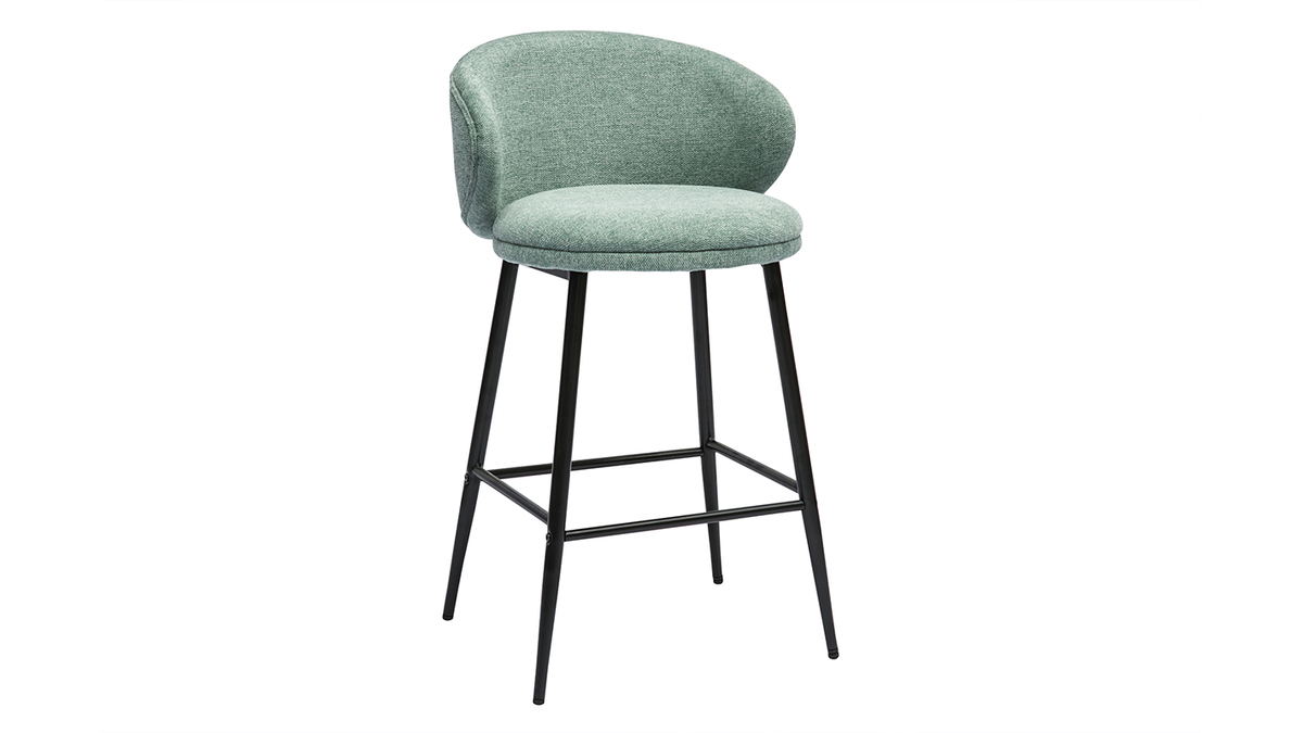 Tabourets de bar design en tissu effet velours textur cladon et mtal noir (lot de 2) ROSALIE