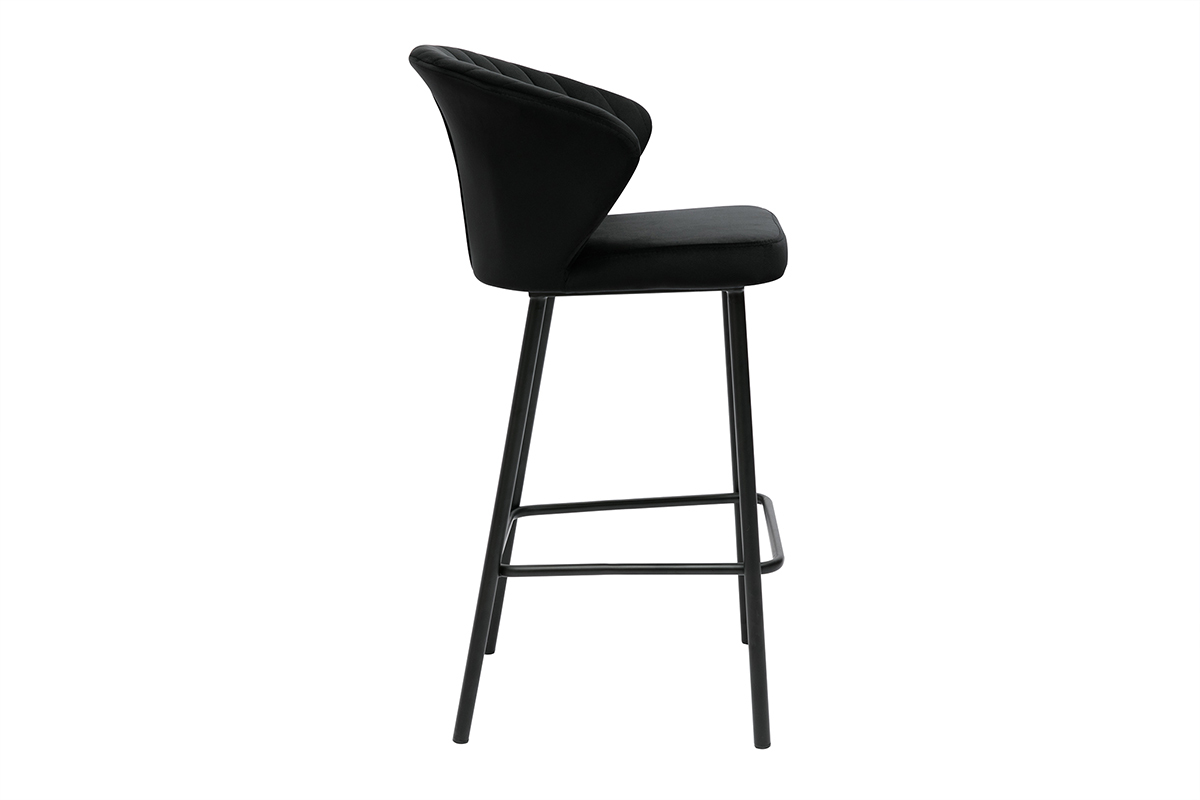 Tabourets de bar design en velours noir H68 cm (lot de 2) DALLY