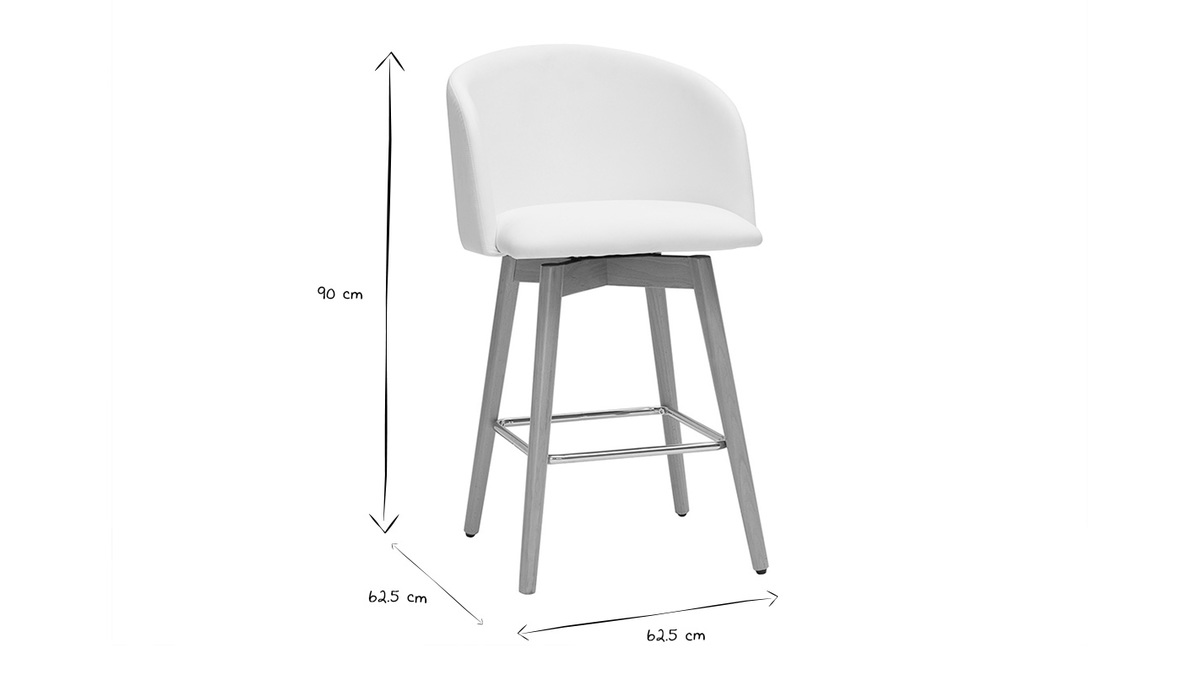 Tabourets de bar design pivotants blanc et bois clair H90 cm (lot de 2) VANITY