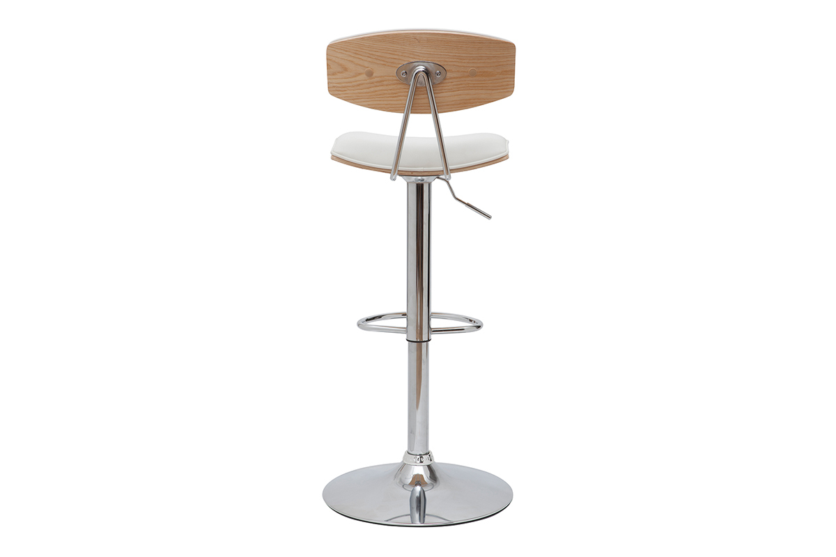 Tabourets de bar design rglables blanc et bois clair (lot de 2) VASCO