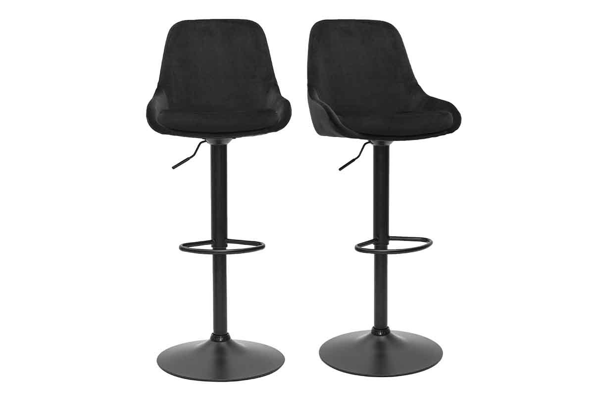 Tabourets de bar design rglables en tissu velours noir et mtal noir 360 (lot de 2) HOLO