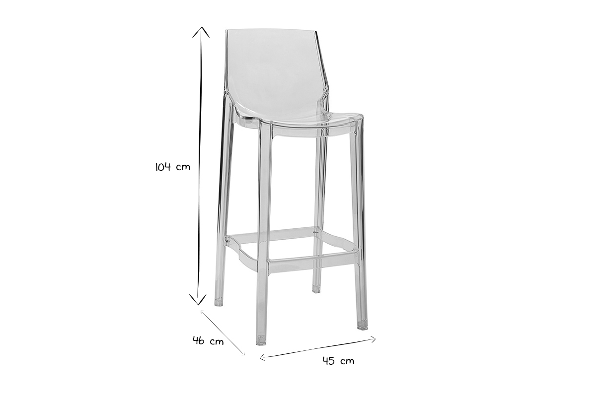 Tabourets de bar design transparents intrieur - extrieur H75 cm (lot de 2) YLAK