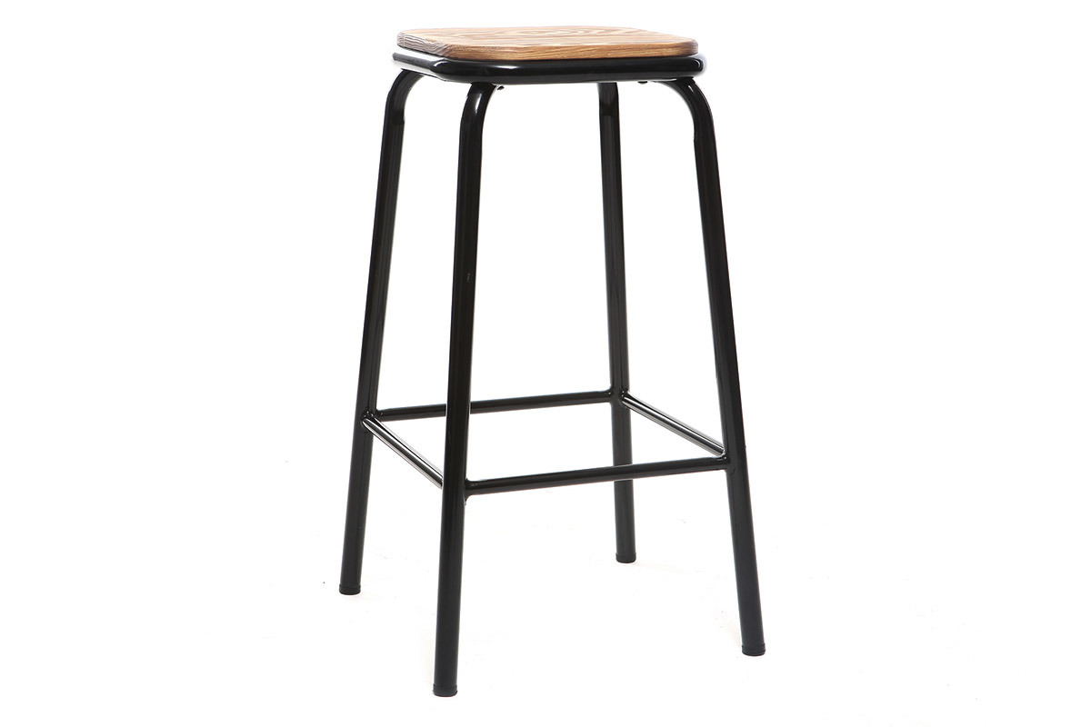 Tabourets de bar empilables noir et bois fonc H65 cm (lot de 2) MEMPHIS