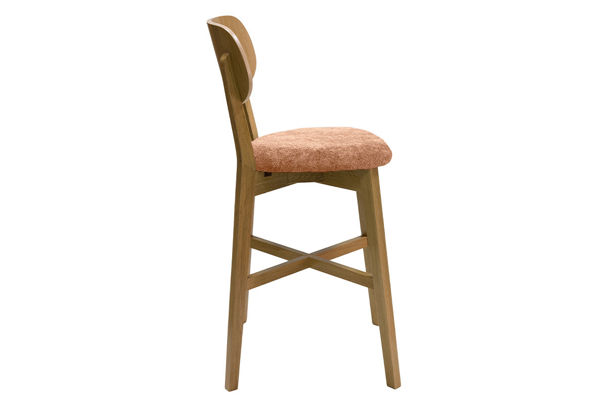 Tabourets de bar en bois clair chne et tissu effet velours terracotta H65 cm (lot de 2) LUCIA