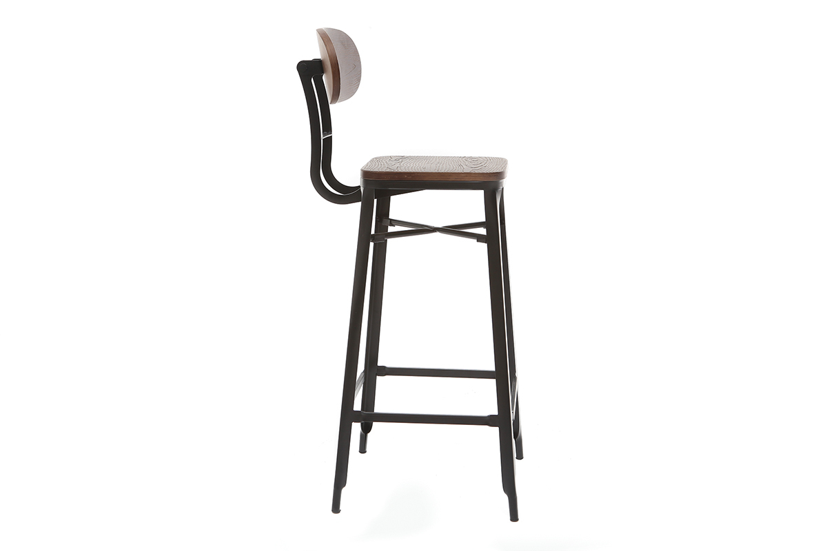 Tabourets de bar en bois et mtal noir H75 cm (lot de 2) HOCKER