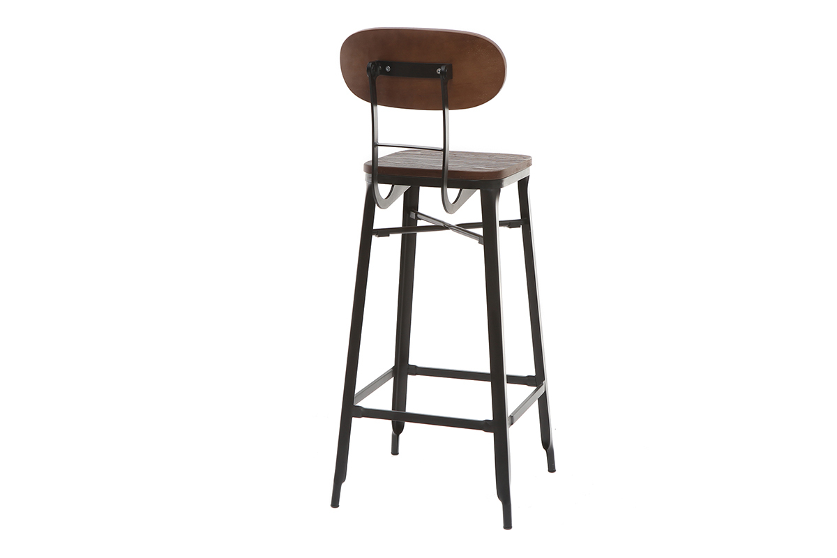 Tabourets de bar en bois et mtal noir H75 cm (lot de 2) HOCKER