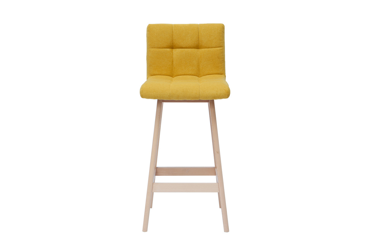 Tabourets de bar en tissu effet velours jaune moutarde et bois clair H65 cm (lot de 2) KLARIS