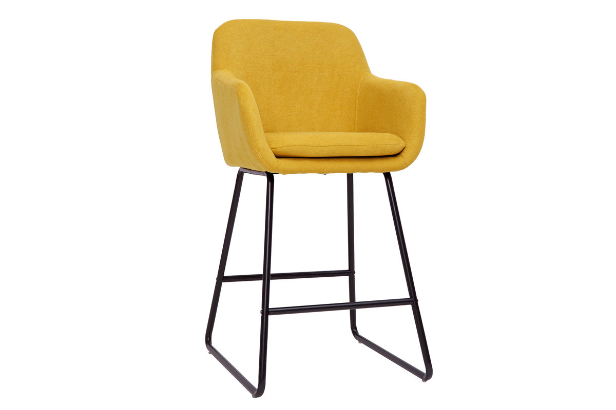 Tabourets de bar en tissu effet velours jaune moutarde H65 cm (lot de 2) AMIKA