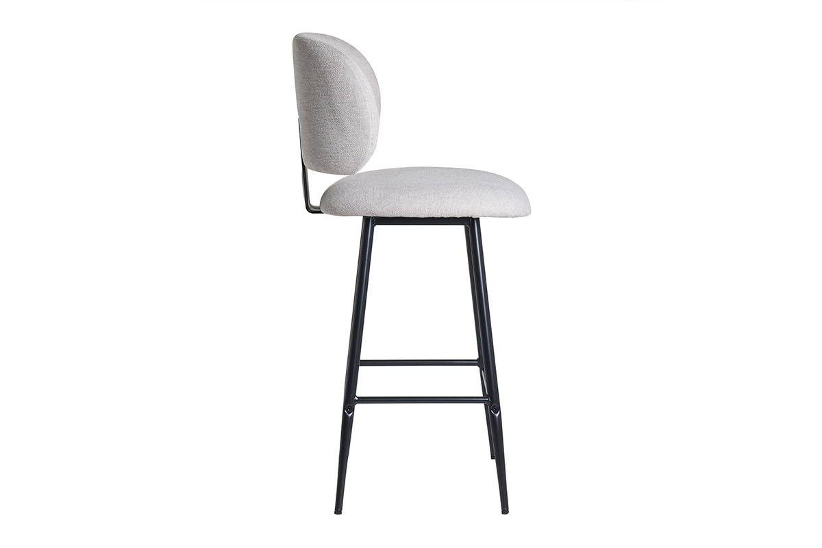 Tabourets de bar en tissu effet velours textur beige et mtal noir H70 cm (lot de 2) ATRIUM