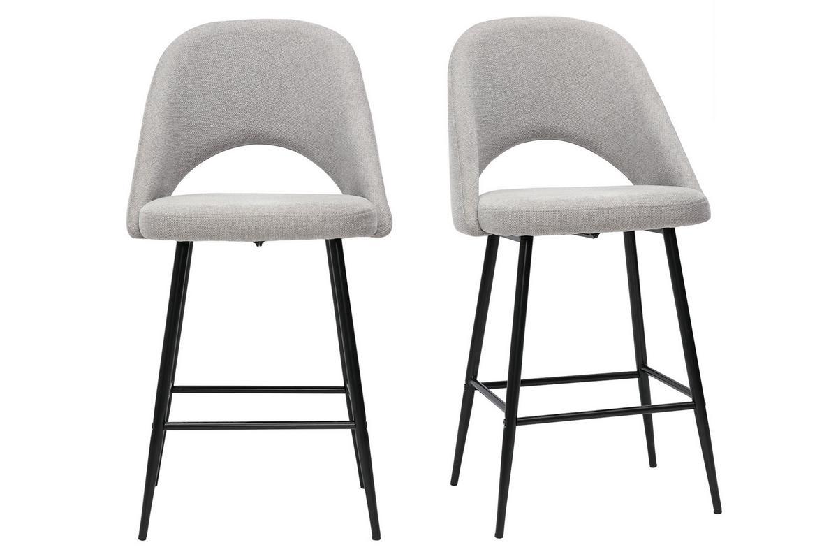 Tabourets de bar en tissu effet velours textur gris H65 cm (lot de 2) COSETTE